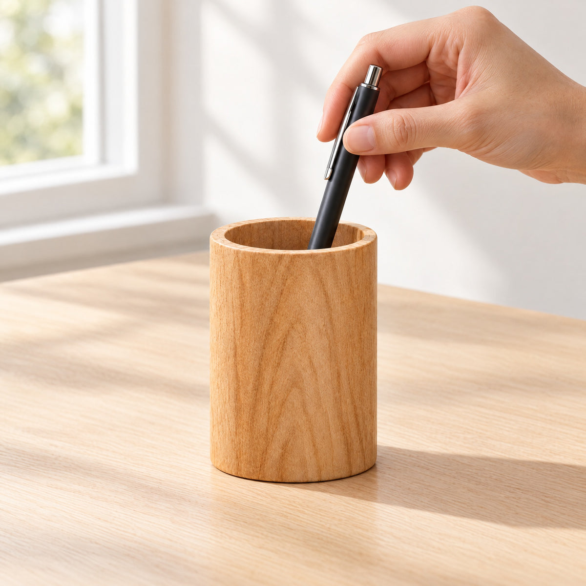 Adoliz™ Wooden Cylinder Pen Holder — Minimalist Desk Organizer
