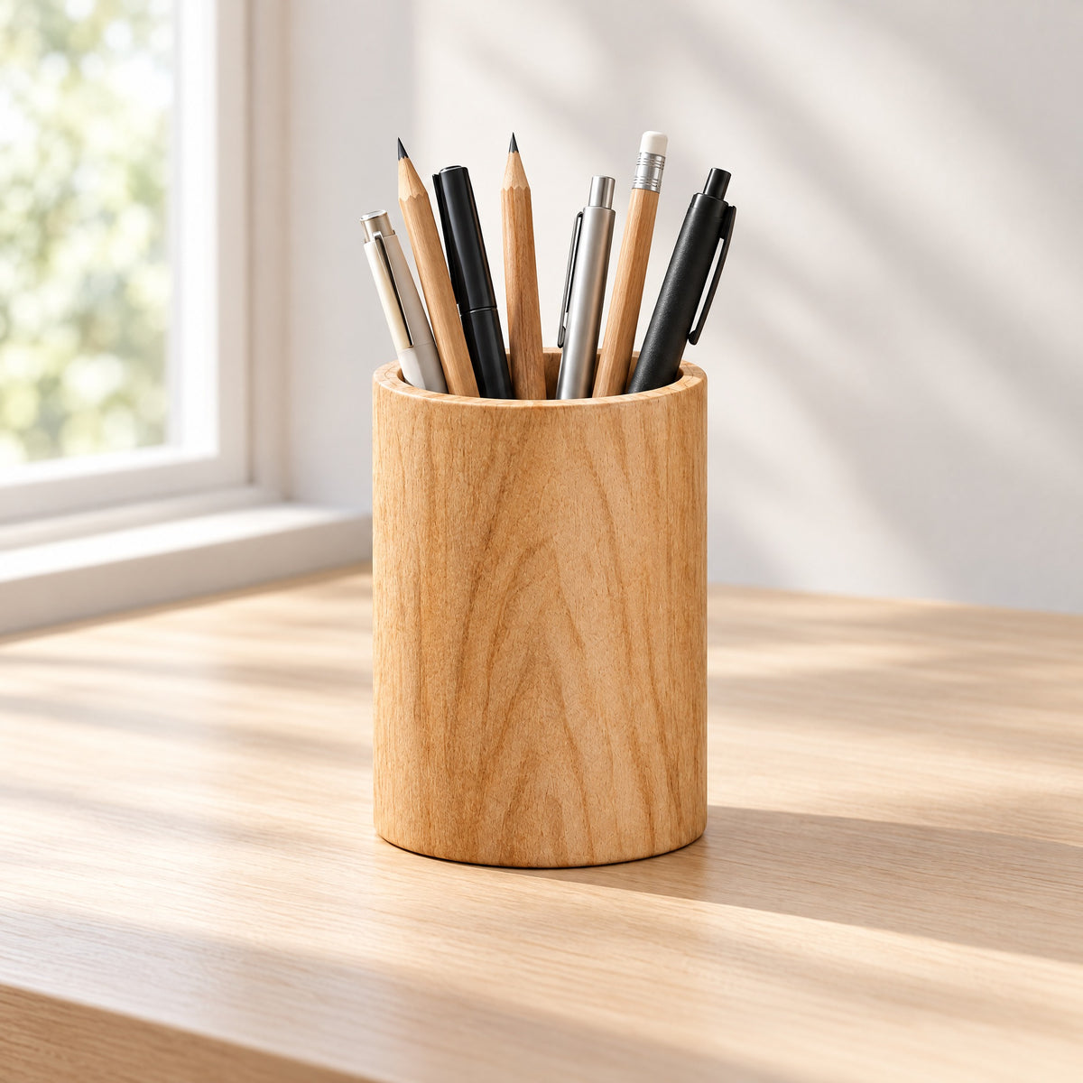 Adoliz™ Wooden Cylinder Pen Holder — Minimalist Desk Organizer